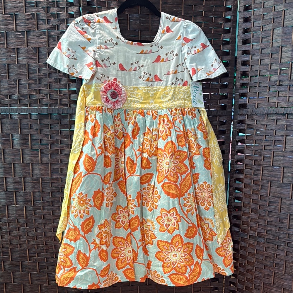 Moxie & Mabel NWT Floral Bird dress Orange yellow aqua size 12 boutique